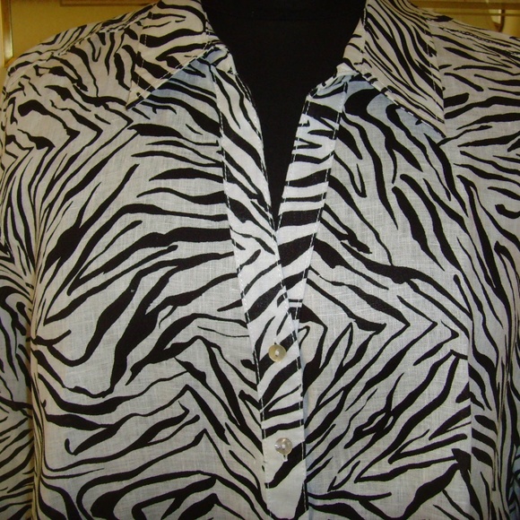 CYNTHIA ROWLEY 100% Linen Blouse 3X Zebra Print - Picture 12 of 13